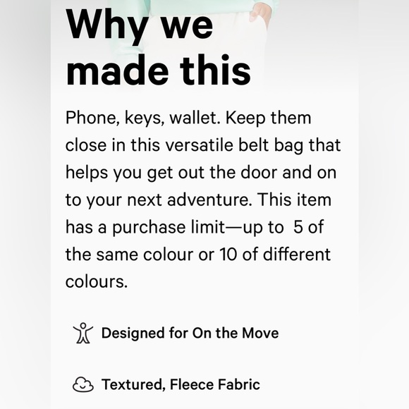 Lululemon Everywhere Belt Bag
Natural Ivory *Fleece* Sherpa - Picture 6 of 7